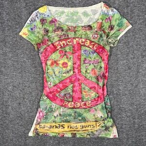L.O.L. Vintage Y2K Peace Sign Butterfly Graphic Tee Bananas Not Guns Green Small